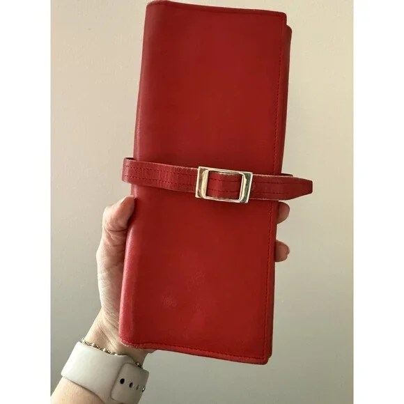 Mark Cross Genuine Leather Jewelry roll travel Cognac ColorMade in Italy